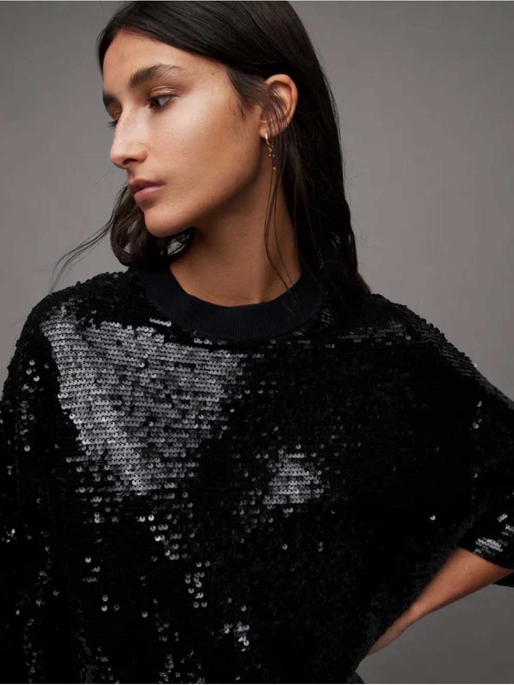 🖤 AllSaints Black Sequin Jeula Oversized Tshirt 🖤 - Picture 3 of 14
